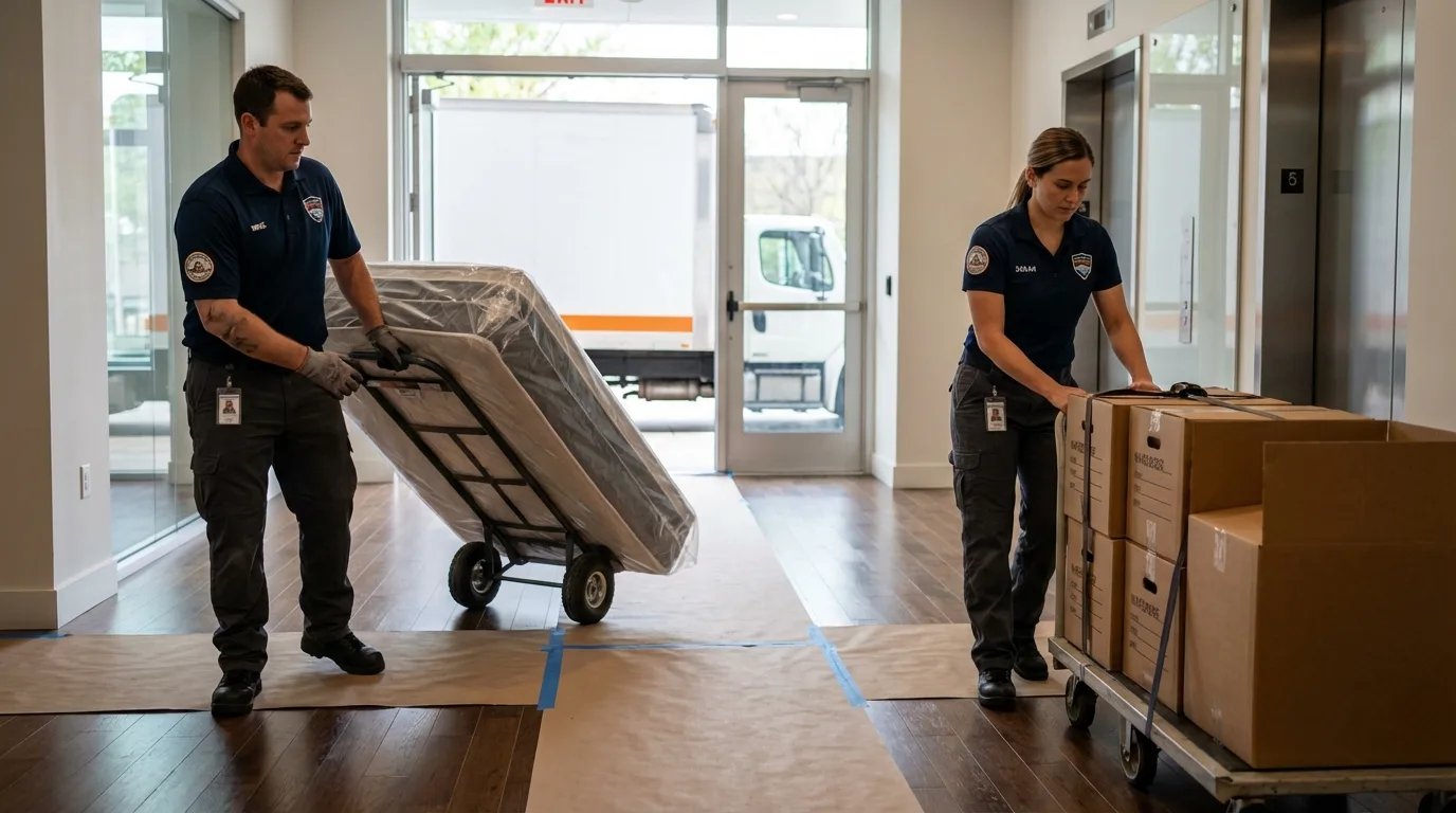 Professional apartment movers loading elevator in Labadieville, LA