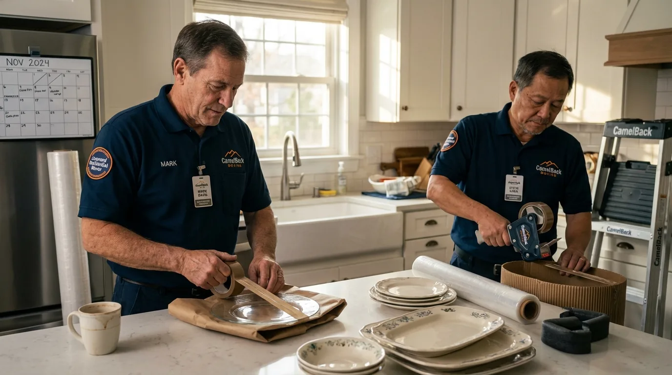 Professional crew packing kitchen dishware in Labadieville, LA